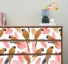 Stickers voor op meubels Oranje papegaaien met roze bloemen