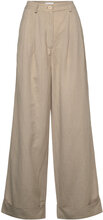 2Nd Mari - Cotton Linen Slub Bottoms Trousers Linen Trousers Beige 2NDDAY