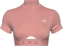 Hyperglam Crop Zip Tee W Sport Crop Tops Short-sleeved Crop Tops Pink Adidas Performance