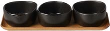 Raw 3 X Organic Titanium Black Bowl On Teakwooden Board Bowl Home Tableware Bowls & Serving Dishes Serving Bowls Black Aida