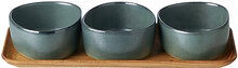 Raw 3 X Organic Northern Green Bowl On Teakwooden Board Bowl Home Tableware Bowls & Serving Dishes Serving Bowls Green Aida