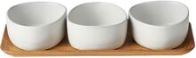 Raw 3 X Organic Arctic White Bowl On Teakwooden Board Bowl Home Tableware Bowls & Serving Dishes Serving Bowls White Aida
