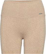 Sand Washed Ribbed Seamless Midi Biker Shorts Running/training Tights Seamless Tights Beige AIM'N*Betinget Tilbud