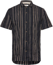 Akleon S/S Cotton Shirt Tops Shirts Short-sleeved Navy Anerkjendt