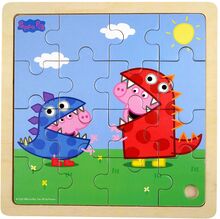 Peppa Pig Wooden Puzzle - Dino Fun Toys Puzzles And Games Puzzles Pegged Puzzles Multi/mønstret Barbo Toys*Betinget Tilbud