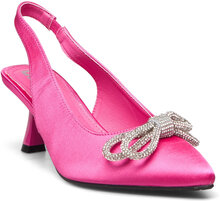 Biapretty Crystal Bow Sling Back Satin Shoes Heels Pumps Sling Backs Pink Bianco