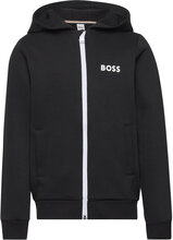 Hooded Cardigan Tops Sweatshirts & Hoodies Hoodies Black BOSS