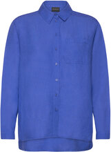 Shirt L/S Woven Tops Shirts Linen Shirts Blue Brandtex