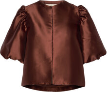 Cleo Pouf Sleeve Blouse Blouses Short-sleeved Brun By Malina*Betinget Tilbud