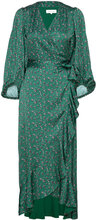 Blossom Printed Wrap Midi Dress Dresses Wrap Dresses Grønn By Malina*Betinget Tilbud