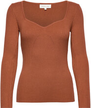 Tulip Ribbed Knitted Top Tops Knitwear Jumpers Brown Malina