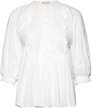 Cotton Slub Embroidery Blouse Designers Blouses Short-sleeved White By Ti Mo