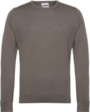 Superior Wool Crew Neck Sweater Tops Knitwear Round Necks Brown Calvin Klein