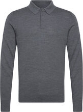 Merino Polo Sweater Tops Knitwear Long Sleeve Knitted Polos Grey Calvin Klein