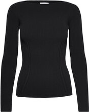 Iconic Rib Open-Neck Sweater Ls Pullover Svart Calvin Klein*Betinget Tilbud