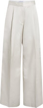 Shiny Viscose Tailored Wide Leg Bottoms Trousers Suitpants Cream Calvin Klein