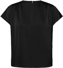 Satin Shine Ss Gathered Blouse Tops Blouses Short-sleeved Black Calvin Klein