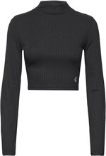 Shiny Rib High Neck Long Sleeve Tops Crop Tops Long-sleeved Crop Tops Black Calvin Klein Jeans