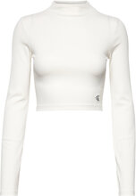 Shiny Rib High Neck Long Sleeve Tops Crop Tops Long-sleeved Crop Tops White Calvin Klein Jeans