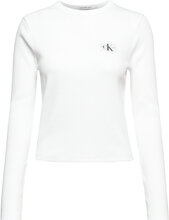 Woven Label Rib Long Sleeve Tops T-shirts & Tops Long-sleeved White Calvin Klein Jeans