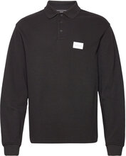 Shrunken Badge Waffle Ls Polo Tops Polos Long-sleeved Black Calvin Klein Jeans
