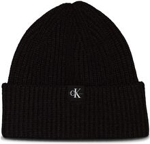 Monogram Rib Beanie Accessories Headwear Hats Beanies Svart Calvin Klein*Betinget Tilbud