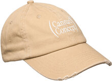 Cc Logo Cap W. Distress Accessories Headwear Caps Beige Cannari Concept