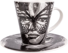 Espressocup With Saucer Golden Butterfly B & W Home Tableware Cups & Mugs Espresso Cups Black Carolina Gynning