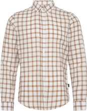 Cfanton 0053 Ls Bd Check Linen Mix Tops Shirts Casual Beige Casual Friday