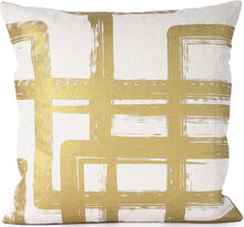 C/C 50X50 White/Gold Graphic Brush Home Textiles Cushions & Blankets Cushion Covers Gold Ceannis