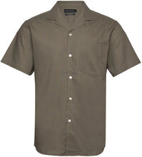 Bowling Cotton Linen Shirt S/S Tops Shirts Short-sleeved Khaki Green Clean Cut Copenhagen
