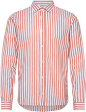 Jamie Cotton Linen Striped Shirt Ls Tops Shirts Casual Orange Clean Cut Copenhagen