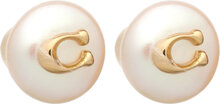 Coach Signature Coin Pearl Stud Earrings Designers Jewellery Earrings Studs Gold Coach Accessories