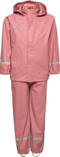 Set Solid Pu Outerwear Rainwear Rainwear Sets Rosa Color Kids*Betinget Tilbud
