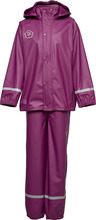 Set Solid Pu Outerwear Rainwear Rainwear Sets Purple Color Kids