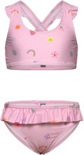 Bikini W. Short Skirt, Aop Bikini Pink Color Kids