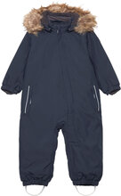 Coverall W. Fake Fur Outerwear Coveralls Snow-ski Coveralls & Sets Navy Color Kids