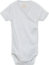 Baby Striped Wrap Body W. Short Sleeve Bodies Wrap Bodies Blue Copenhagen Colors