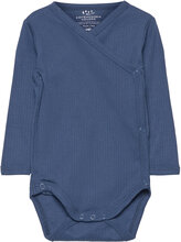 Baby Rib Jersey Body Crossover W. Longsleeve Bodies Wrap Bodies Blue Copenhagen Colors