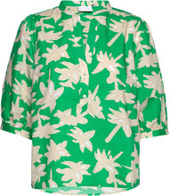 Top With Short Sleeves In Wild Flow Tops Blouses Short-sleeved Green Coster Copenhagen