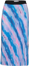 Pleated Skirt In Faded Stripe Print Knälång Kjol Blue Coster Copenhagen