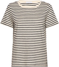 T-Shirt With Stripes - Mid Sleeve Tops T-shirts & Tops Short-sleeved Beige Coster Copenhagen