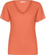 Crnaia Deep V-Neck T-Shirt Tops T-shirts & Tops Short-sleeved Coral Cream