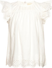 Top Ss Embroidery Tops Blouses & Tunics White Creamie