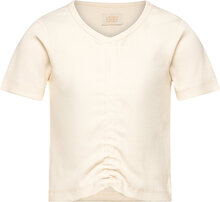 T-Shirt Ss Rib Tops T-Kortærmet Skjorte Cream Creamie