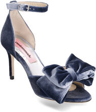 Marita Velvet Shoes Heels Pumps Peeptoes Blå Custommade*Betinget Tilbud