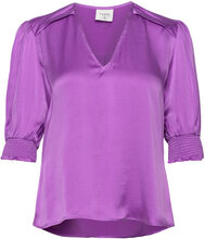 D6Cascais Silk Blouse Tops Blouses Short-sleeved Purple Dante6