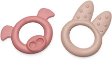 Tiny Bio Teether Ring Red & Beige-2 Pcs Toys Baby Toys Teething Toys Pink Dantoy