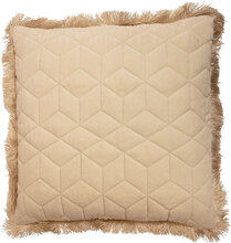 Day Quilted Velvet Cushion Fringes Home Textiles Cushions & Blankets Cushion Covers Beige DAY Home*Betinget Tilbud