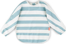 Sleeved Pocket Bib Stripes Blue Baby & Maternity Baby Feeding Bibs Long Sleeve Bib Blue D By Deer